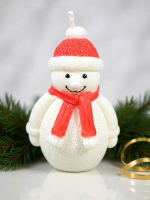 Cute Snowman Candle with a red hat and scarf